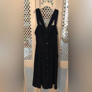 Navy blue midi length dress with buttons and pockets from Cider